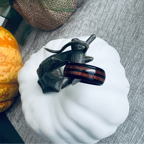 New! Wood Grain Inlay Designed Ring Band Promise Wedding Ring Size 9 - Picture 4 of 6